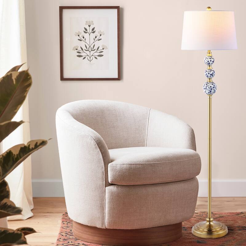 Aveiro 62.5" Classic Iron LED Floor Lamp, Transitional Gold with Blue and White by JONATHAN Y