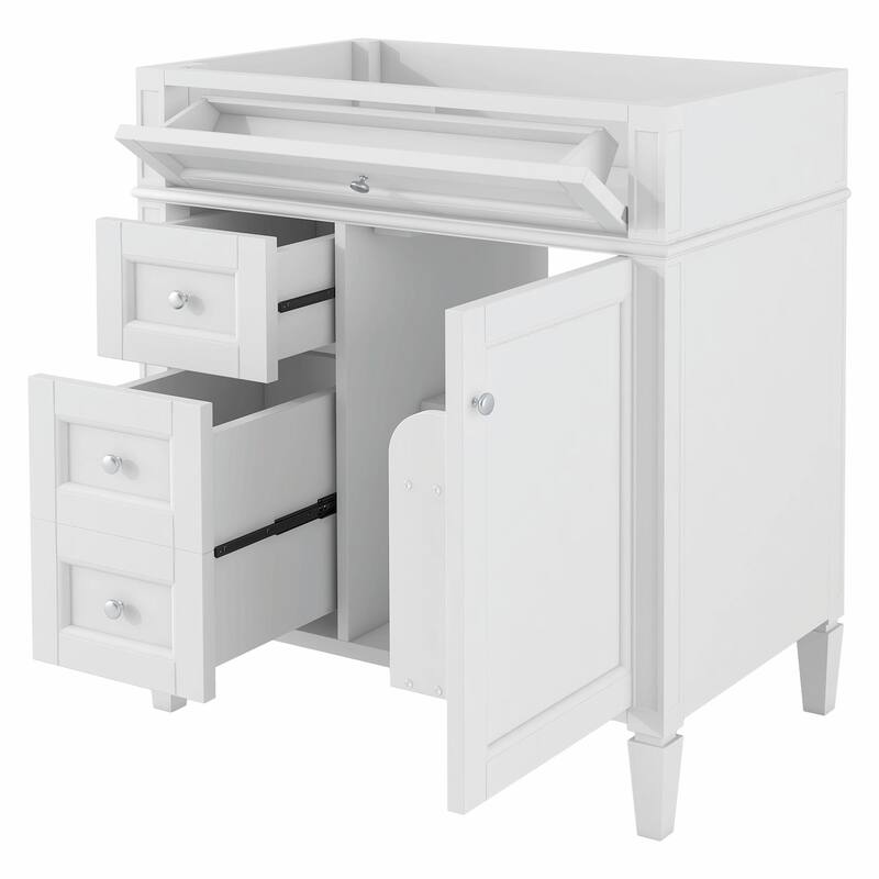 30'' Modern Bathroom Vanity with Top Sink, 2 Drawers and Tip-out Drawer - Without sink - White