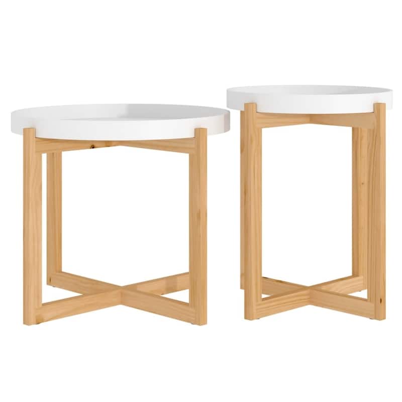 vidaXL Coffee Table 2 pcs Round End Table Accent Sofa Table Solid Wood Pine - 20.9" x 20.9" x 17.1"