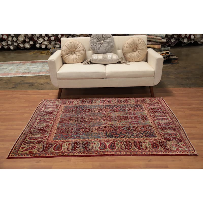 Hand Knotted Oriental 100% Wool Carpet Traditional Floral Navy Blue & Blues Kerman Area Rug - 6' 0'' X 4' 8''