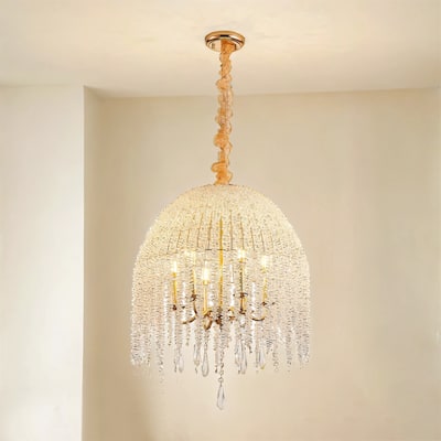 20 Inch 6-Light Crystal Pendant Light Chandelier-Elegant Waterfall Design with Cascading Crystal