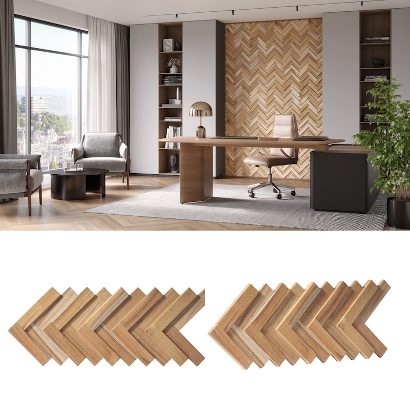 Wall!Supply 0.59 in. x 7.09 in. x 14.76 in. UltraWood Teak Herringbone Jointless Wall Paneling (16-Pack)