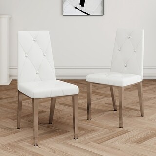 Set of 2 Faux Leather Upholstered Dining Chairs with Metal Legs - Bed ...
