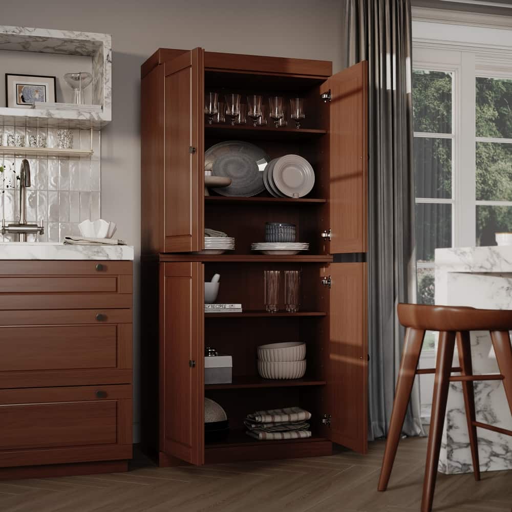 Palace Imports 100% Solid Wood Pantry Cabinet with Frosted, Clear Glass or Solid Doors and Adjustable Shelves