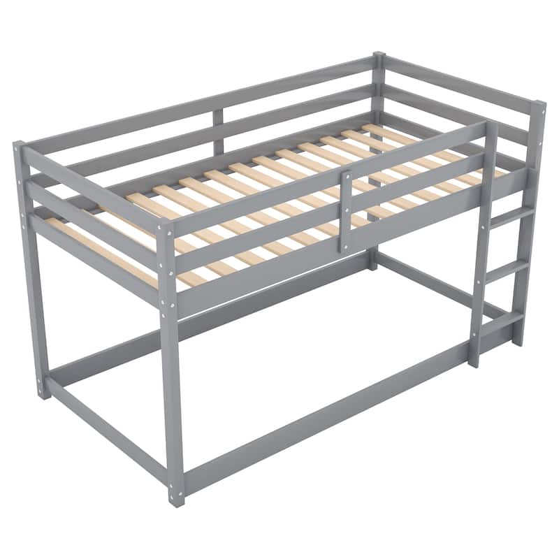 Twin Over Twin Floor Bunk Bed With Ladder