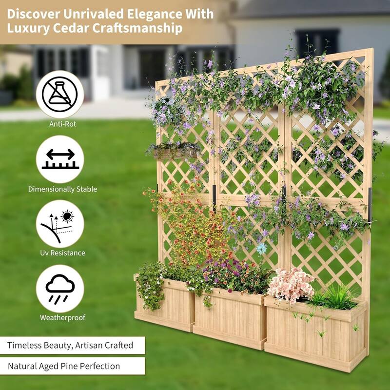 3 Panel Freestanding Raised Garden Bed Fence with Trellis