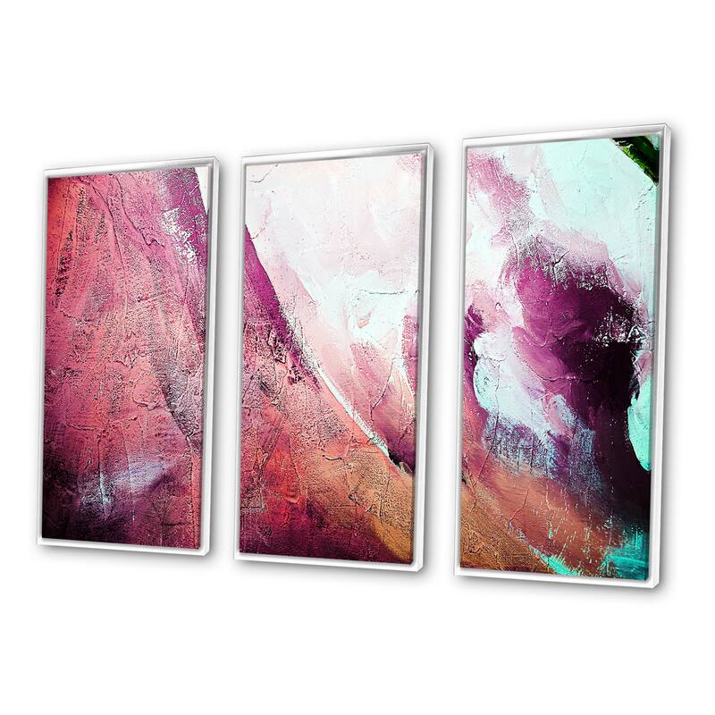 Designart "White and Purple Texture" Abstract Framed Art Set of 3 4