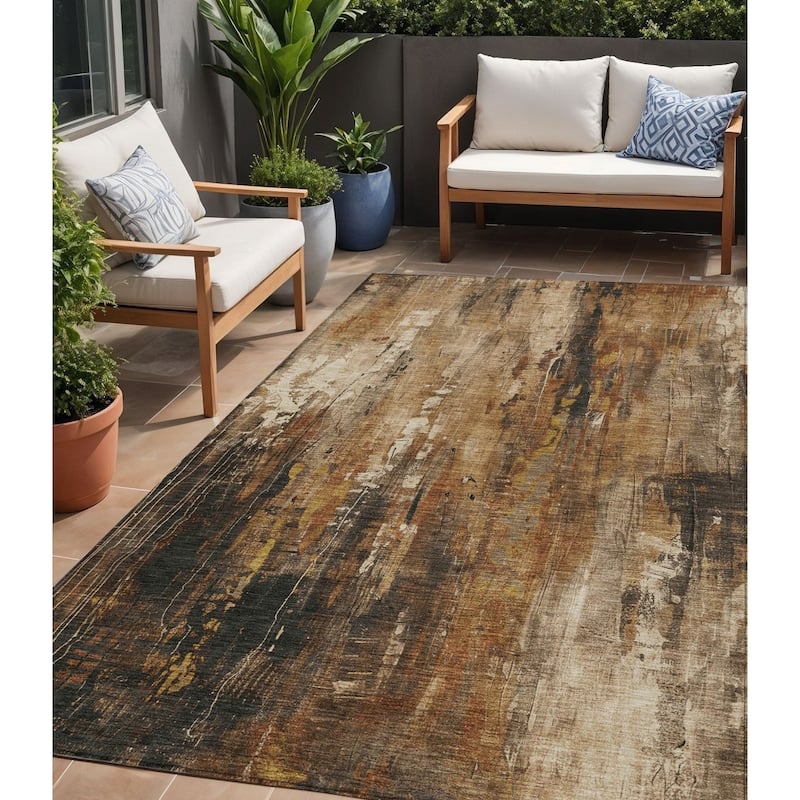 HomeRoots Abstract Transitional Rectangle Outdoor Rug - 5' X 8'