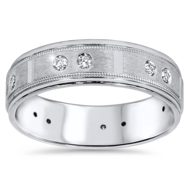 1/4ct Mens Diamond 6mm Wedding Ring White Gold