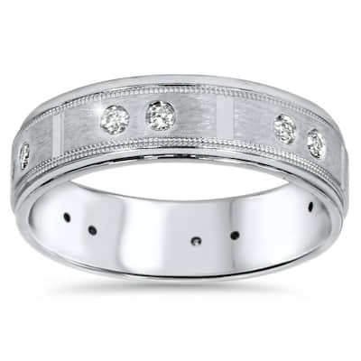 1/4ct Mens Diamond 6mm Wedding Ring White Gold