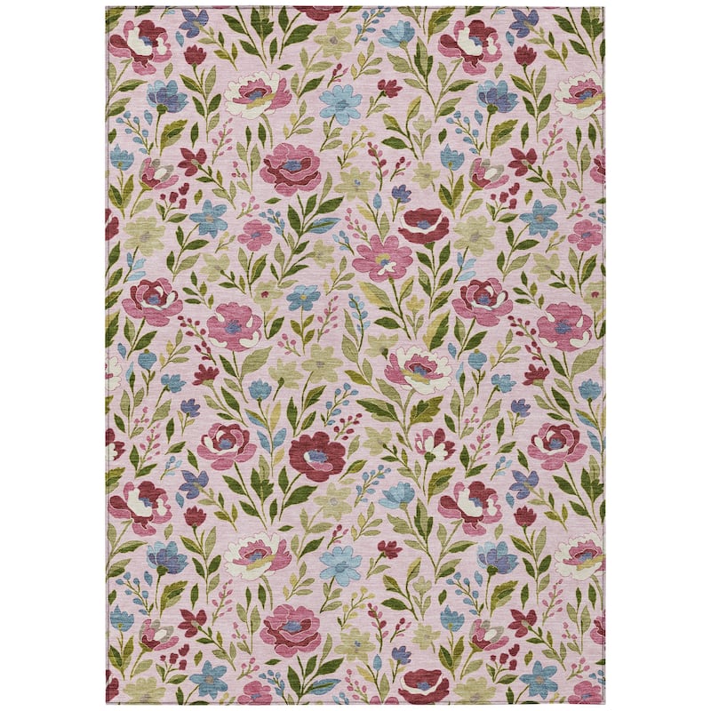 Machine Washable Indoor/ Outdoor Floral Garden Chantille Rug