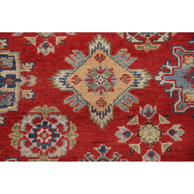 All-Over Geometric Kazak Area Rug Hand-Knotted Wool Carpet - 6'6" x 9'6"
