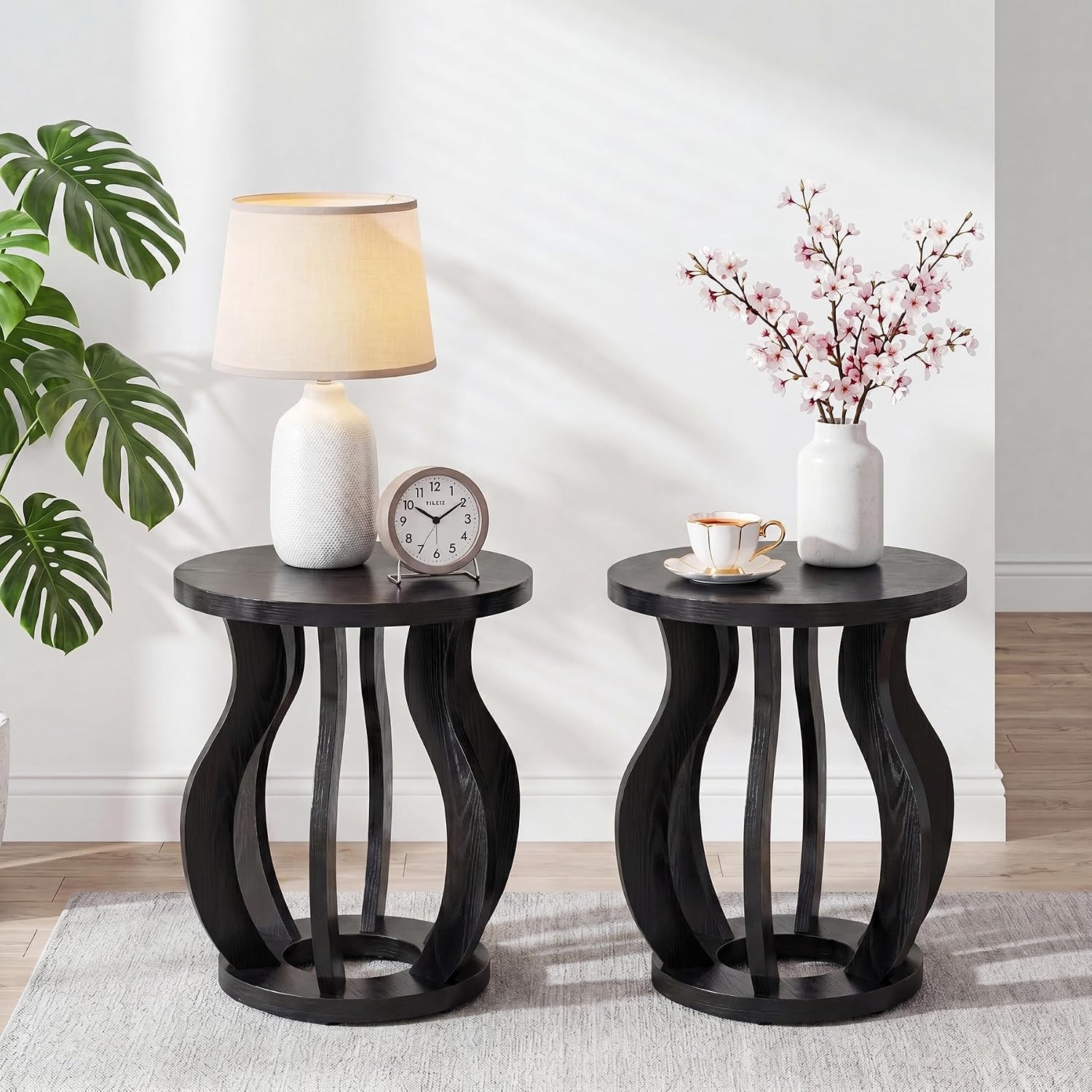 19.7-Inch Round End Table, Curved Farmhouse Side Table