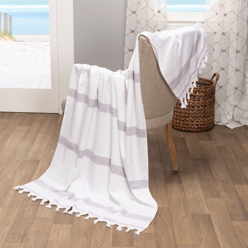 Superior Kai Stripe Fouta Beach Towel with Tassels - 35" x 68"