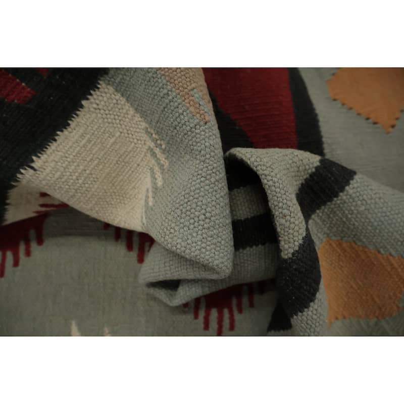 Hand Woven Oriental 100% Wool Carpet Southwestern Tribal Greys & Charcoal Kilim Area Rug - 10' 1'' X 8' 4''