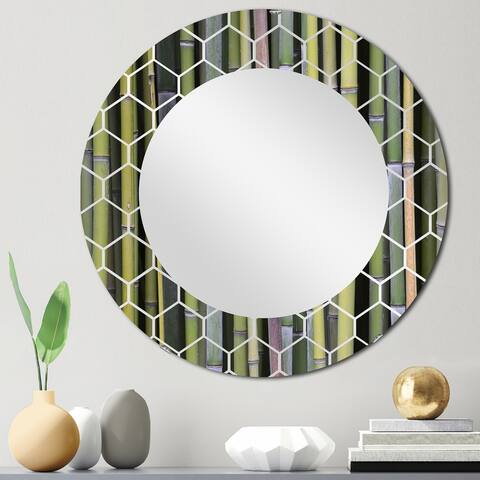 Designart 'Green Bamboo Stems' Printed Cabin & Lodge Wall Mirror