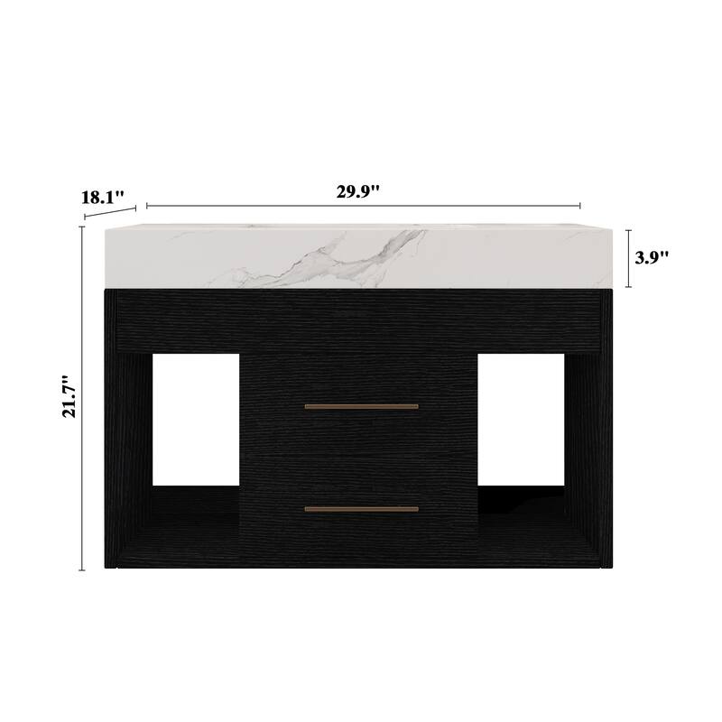 29.9" Modern Floating Bathroom Vanity - Sintered Stone Top with Ceramic Undermount Sink, Wall-Mounted for Small Bathrooms