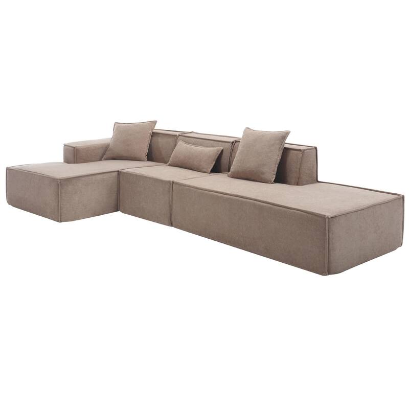 Modern Modular Combination Sofa Set - L-Shaped Italian Minimalist Tofu Block Sofa in Terrycloth Fabric, Left-Hand Facing