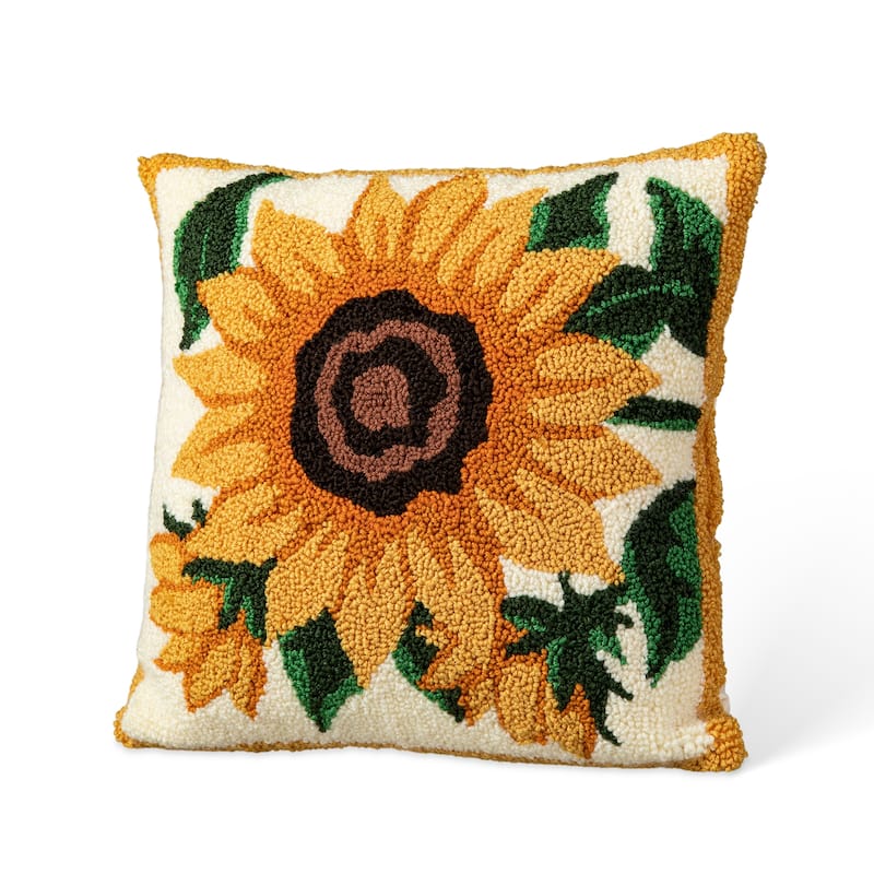 Glitzhome 14''H Fall Harvest Hooked Pumpkin Sunflower Pillow