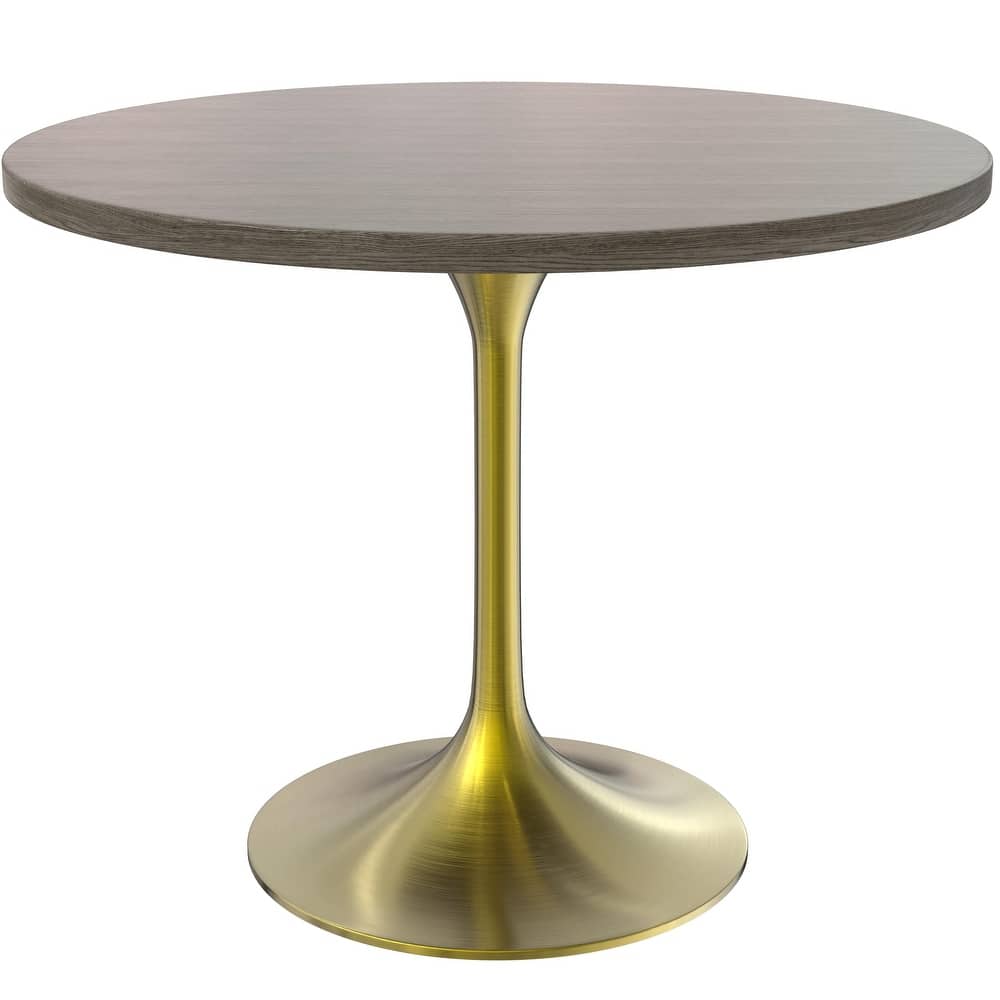 Verve 36" Round Dining Table with Solid Wood Top and Accent Brushed Gold Pedestal Base for Kitchen & Dining Room
