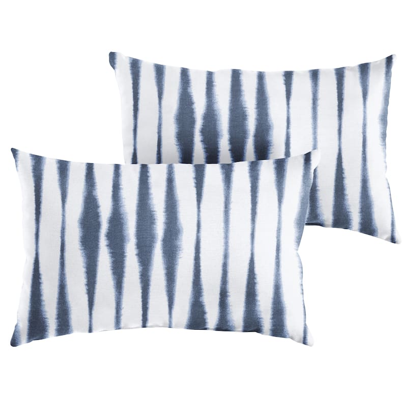 Sorra Home Blue and White Ikat Stripe Indoor/Outdoor Knife Edge Lumbar Pillows (Set of 2)