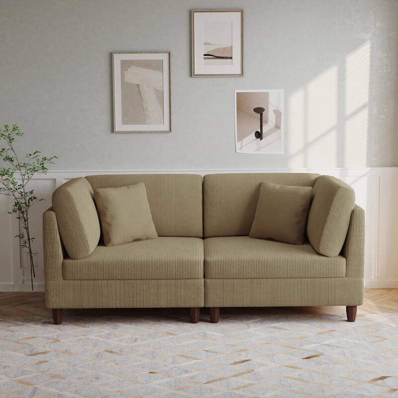Corduroy Modular Sectional Sofa Set With Pillows