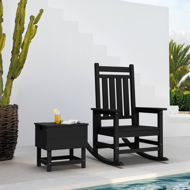 Outdoor Patio Weather Resistant HDPE Coffee & Side Table, Build-in Stainless Steel Cooler Bucket