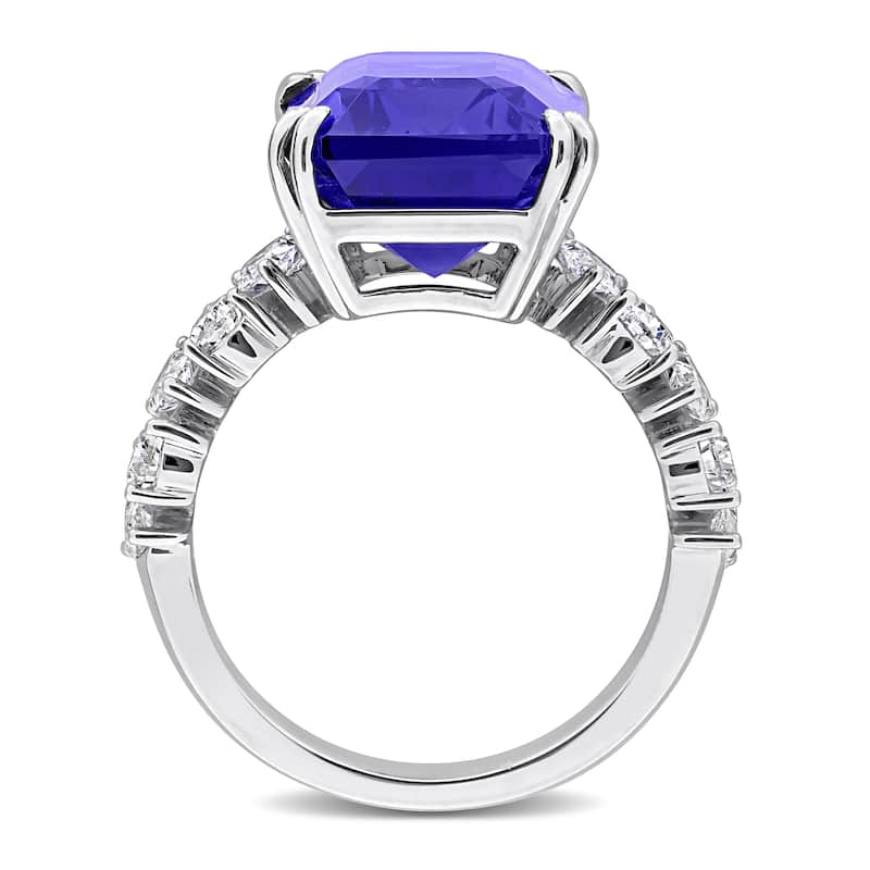 Miadora 11 4/5ct TGW Emerald Cut Tanzanite 1 1/2ct TDW Pear Diamond Cocktail Ring in 14k White Gold