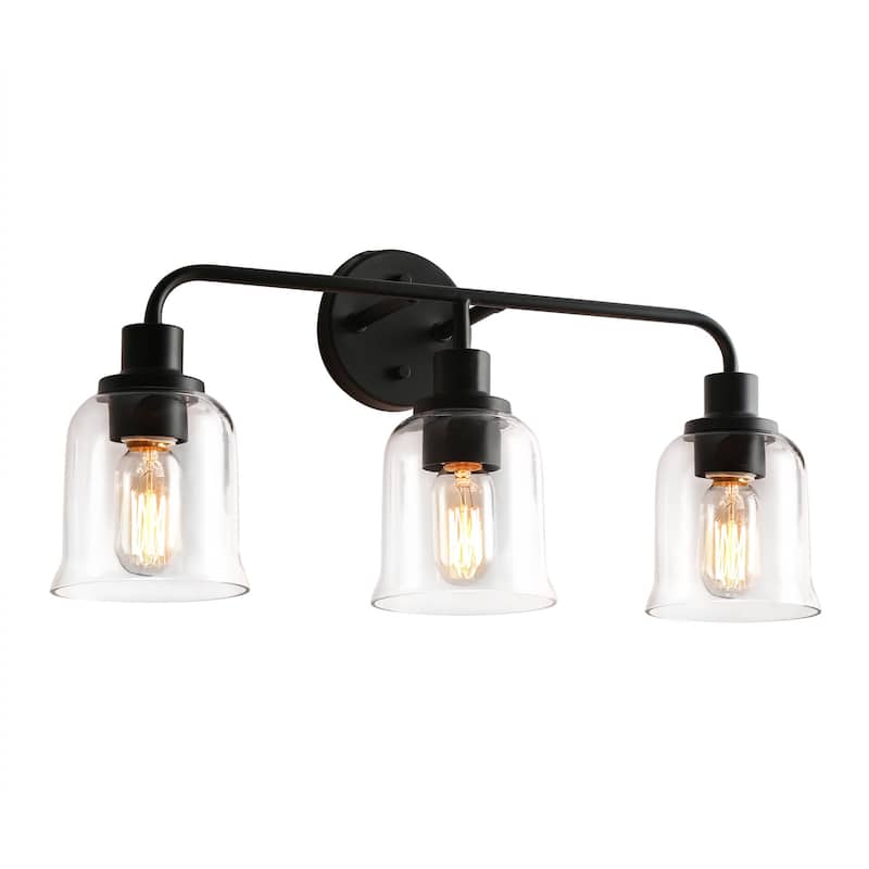 Modern Farmhouse Black 3-Light Linear Bathroom Vanity Light Glass Metal Wall Sconces - W 22.8" x L 10.8" x H 7.3"