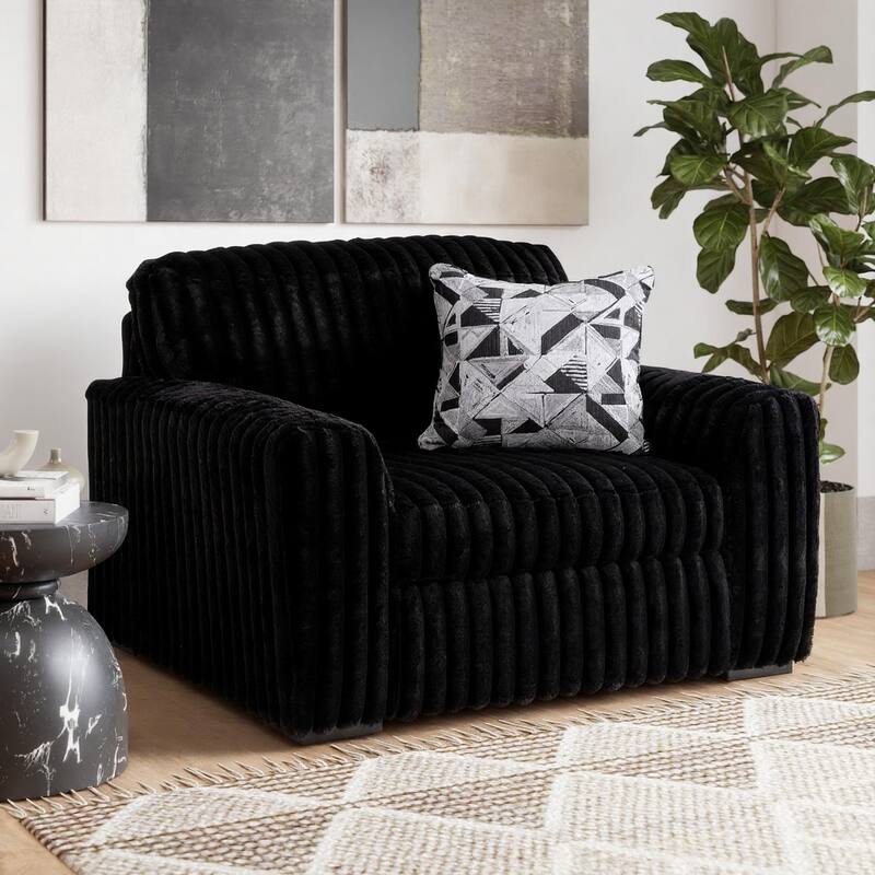 Roundhill Furniture Solenne Oversized Chair and a Half with Jumbo Corduroy Upholstery, Reversible Cushion, and Accent Pillow