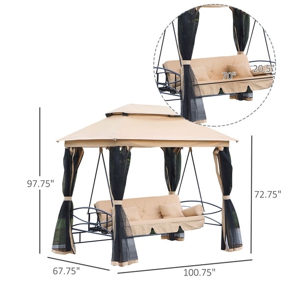 Outsunny 3 Person Outdoor Patio Daybed Canopy Gazebo Swing with Mesh Walls