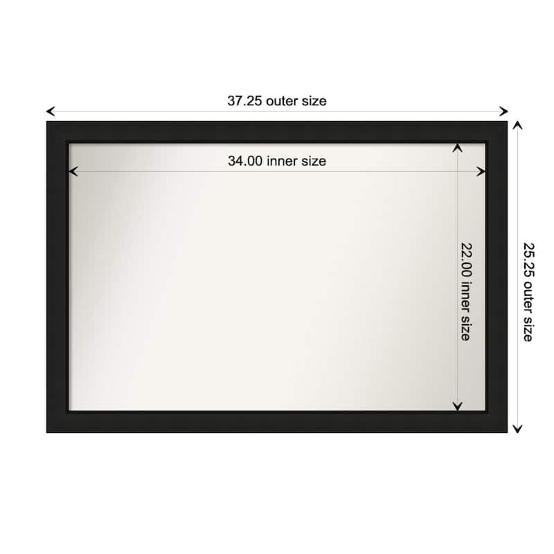 Midnight Black Narrow Framed Non-Beveled Custom Wall Mirror, Bathroom Vanity Mirror - Outer Size: 37.25 x 25.25