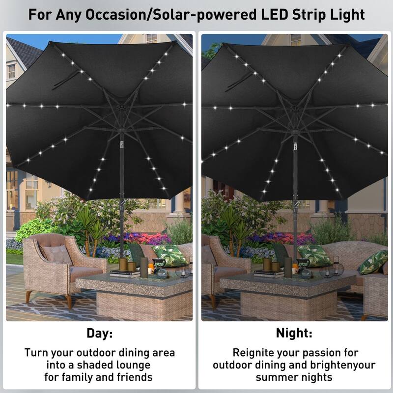 Autlaycil 10ft Solar LED lights Outdoor Patio Umbrella With Base