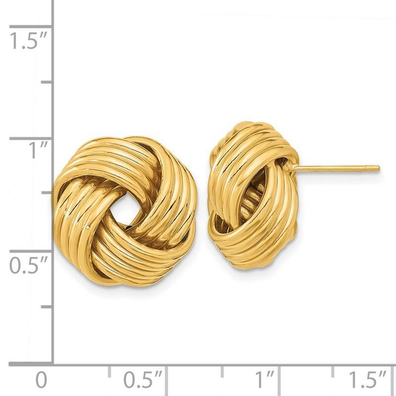 Curata 14k Yellow Gold 16x17mm 4-Row Love Knot Post Earrings
