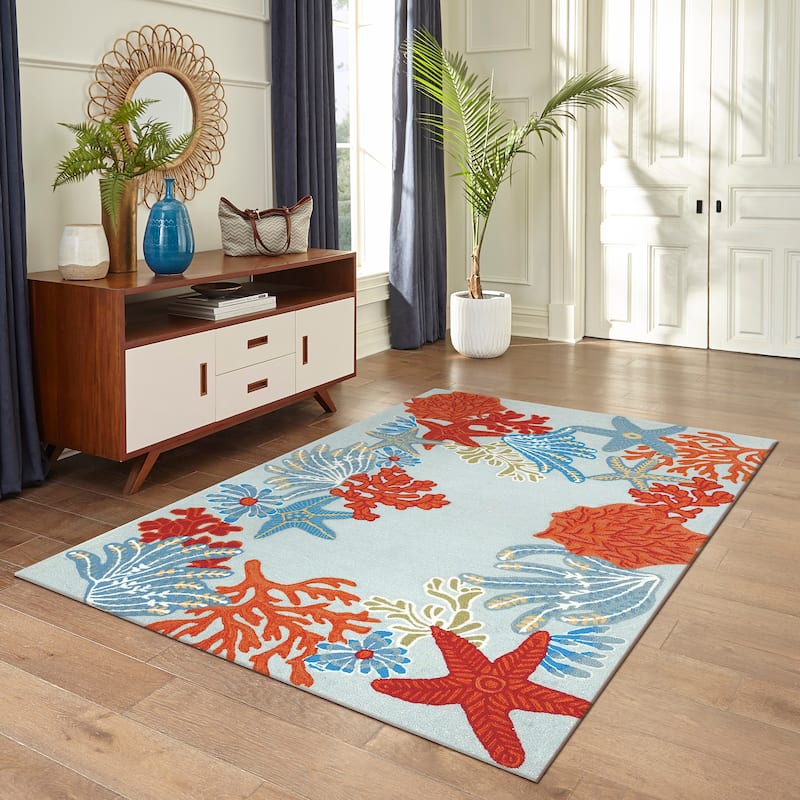 Liora Manne Ravella Ocean Scene Indoor/Outdoor Rug Aqua 5' x 7'6"