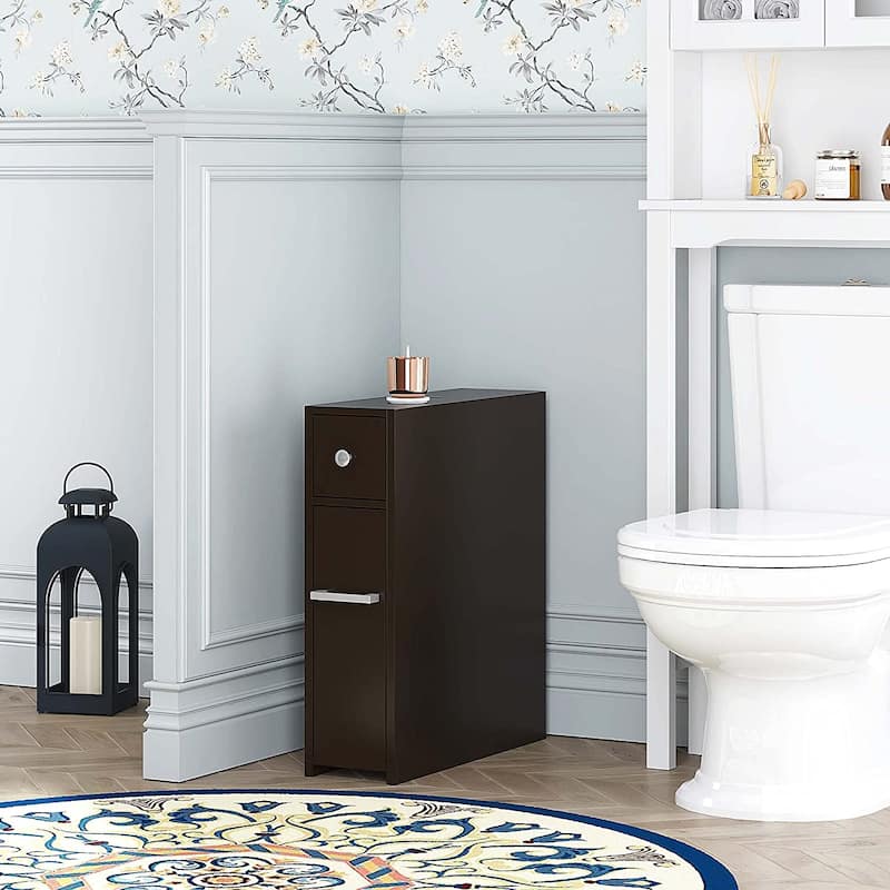 Spirich Home Slim Bathroom Storage Cabinet, Free Standing Toilet Paper Holder, Bathroom Cabinet Slide Out Drawer Storage