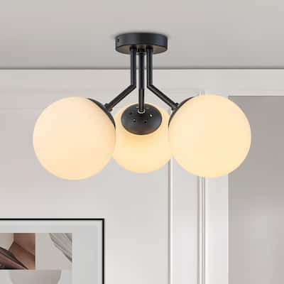 Starsky 3-light 18in. Modern Sputnik Ceiling Light Frosted Globe Glass Bubble Semi Flush Mount