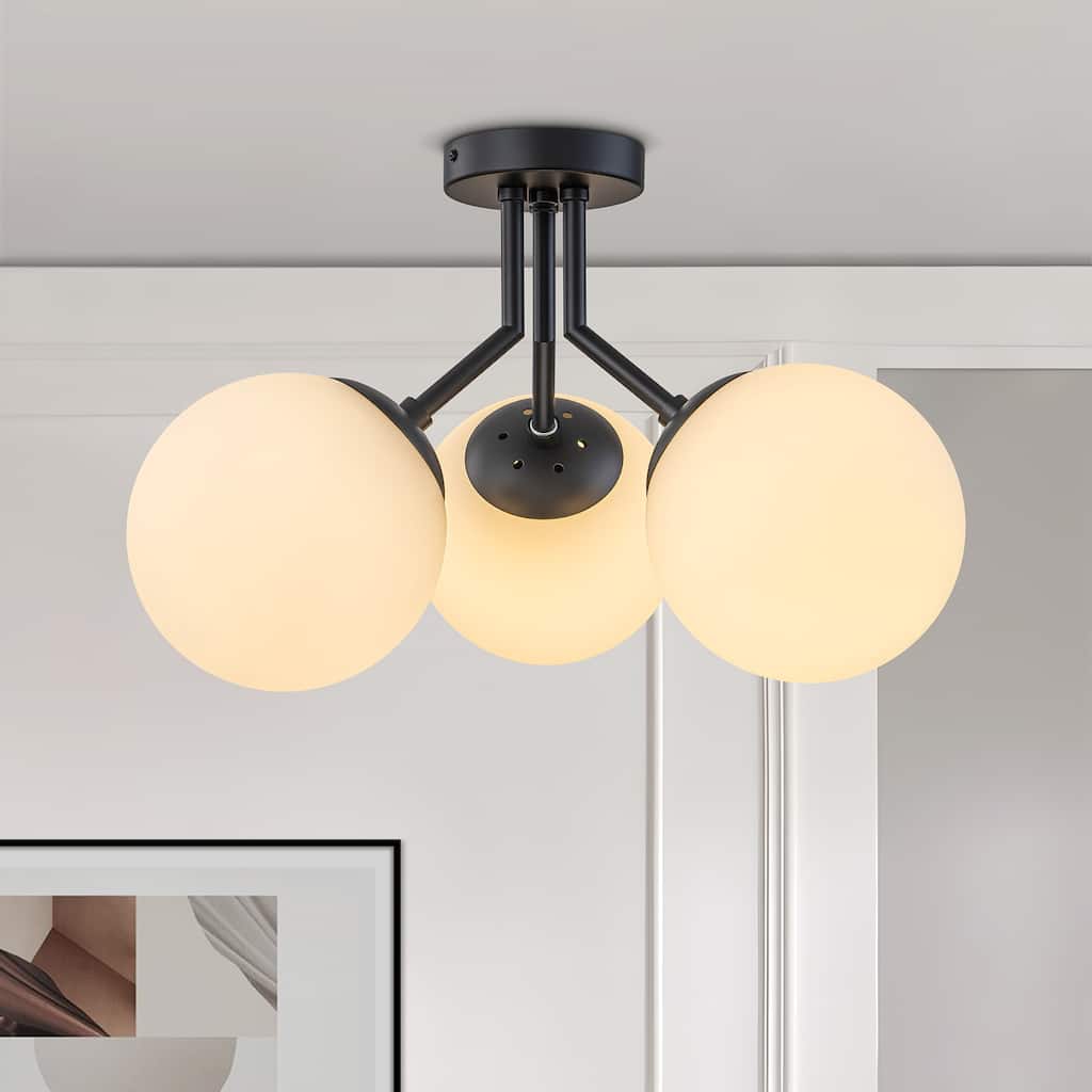 Starsky 3-light 18in. Modern Sputnik Ceiling Light Frosted Globe Glass Bubble Semi Flush Mount