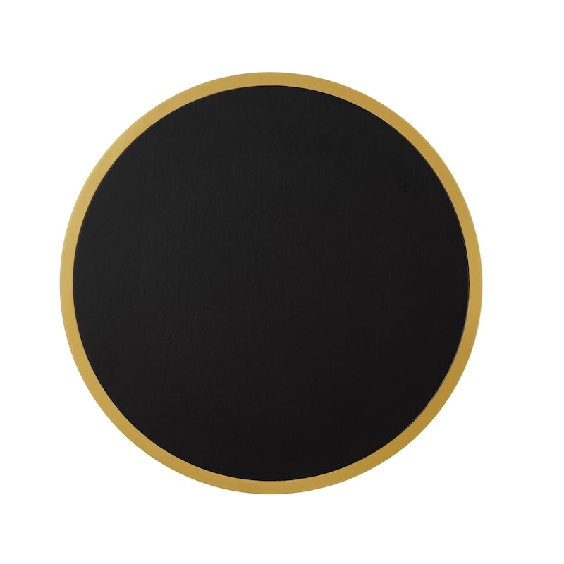 Modern Faux Leather Nesting Coffee Tables, Round Accent Tea Table Set of 2 with Gold Metal Base for Living Room