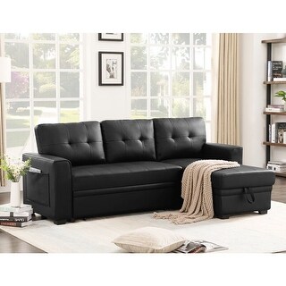Faux Leather Convertible Sleeper Sectional with Storage Chaise - Bed ...