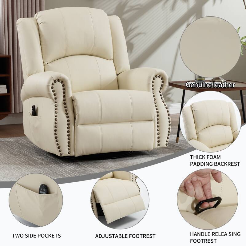 Manual Recliner Chair with Heat & Massage, Ergonomic Lounge Sofa Chair, Swivel Recliner Chair with Side Pocket