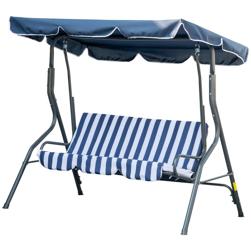 3-Person Patio Swing with Canopy, Steel Frame, Cushions, Armrests