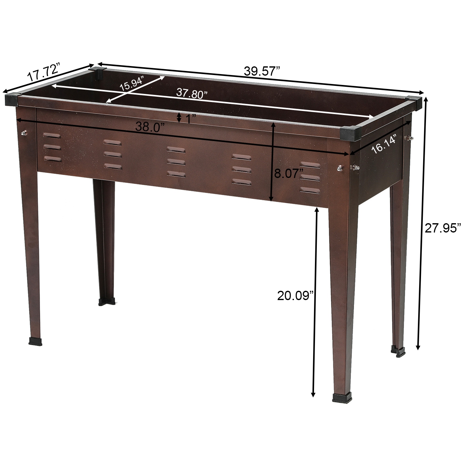 Brown Metal Rectangular Raised Garden Planter - 27.95" H x 39.57" W x 17.72" D