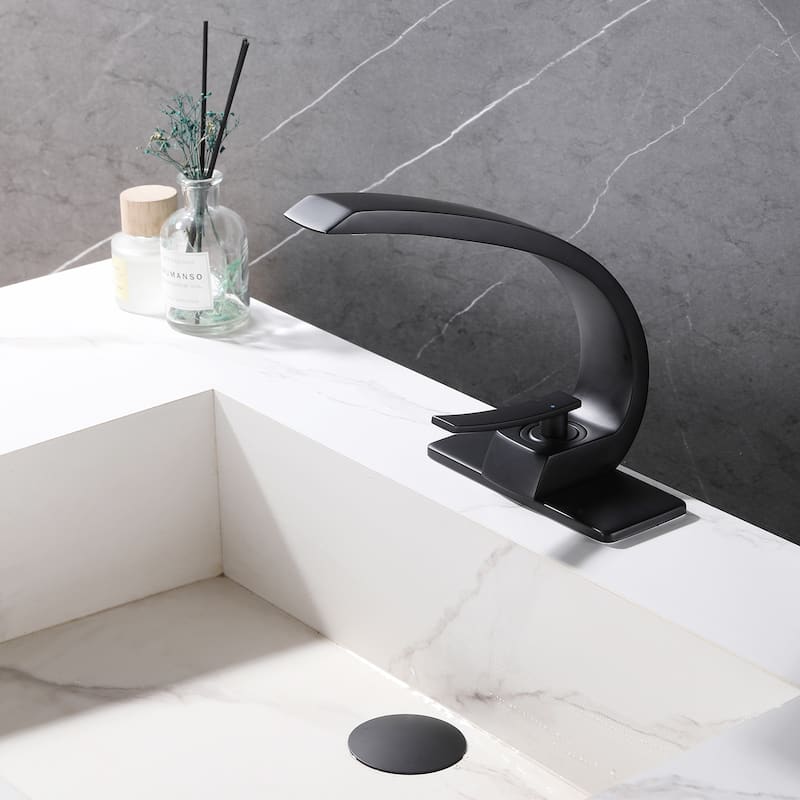 Single Handle Bathroom Faucet with Pop-up Drain Brass 1 Hole Modern Bathroom Sink Vanity Faucets with Deck Plate