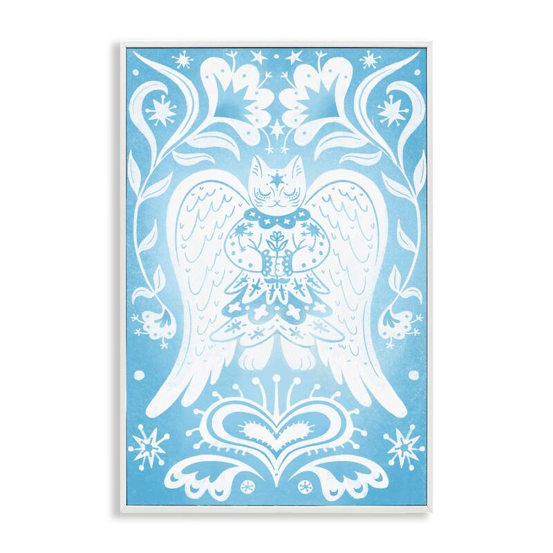 Stupell Symmetrical Patterned Angel Cat Framed Giclee Art Design By Hannah Moren - 16 x 24 - White