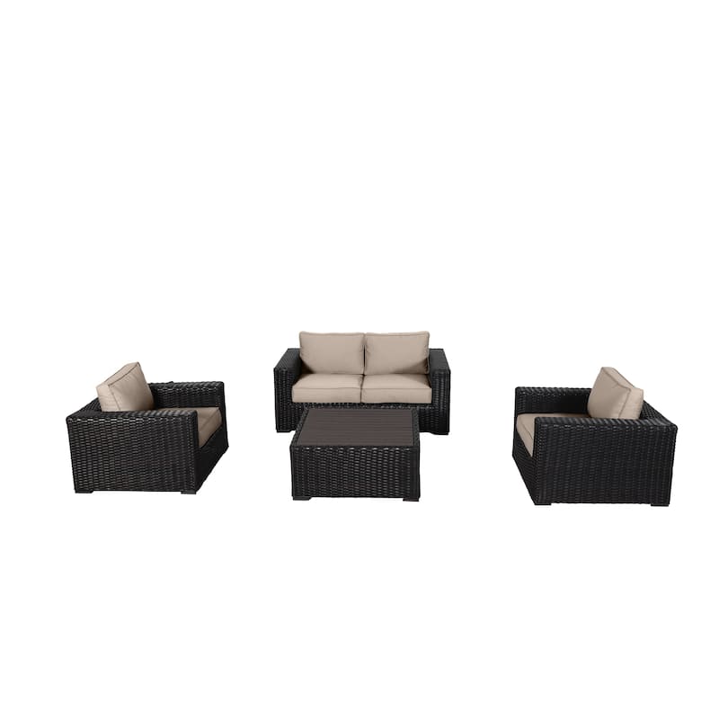 Teva Furniture Santa Monica Espresso Brown Frame Love Seat Set with Cushions. - Wheat