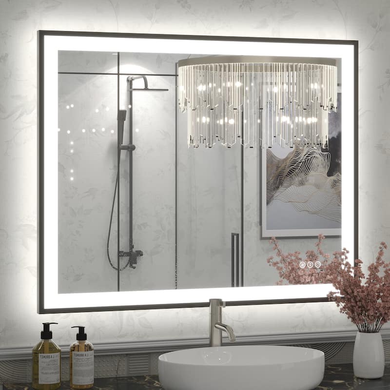 Extra Large Black Frame LED Bathroom Vanity Mirror with 3 Years Warranty and UL Certified - 40x32
