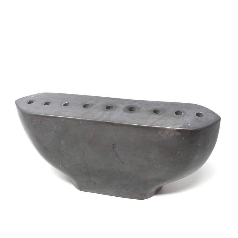 Handmade Carved Soapstone Hanukkah Menorah, Black