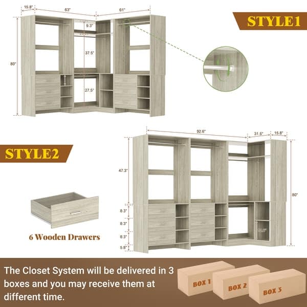 dimension image slide 18 of 19, Cimly Set of 3 Freestanding Corner Closet System, Space-saving Closet Organizer for Walk-in/ Reach-in Closet