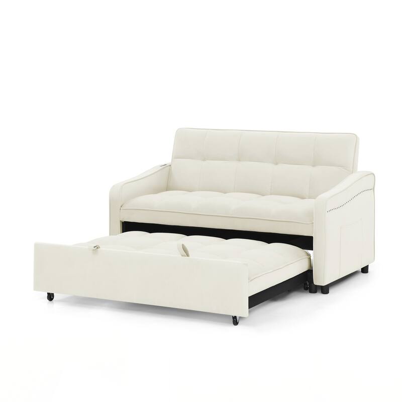 Loveseats Sofa Bed with Pull-out Bed,Adjsutable Back and Two Arm Pocket